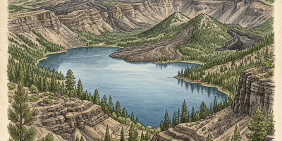 Medicine Lake volcanic landscape with lava formations