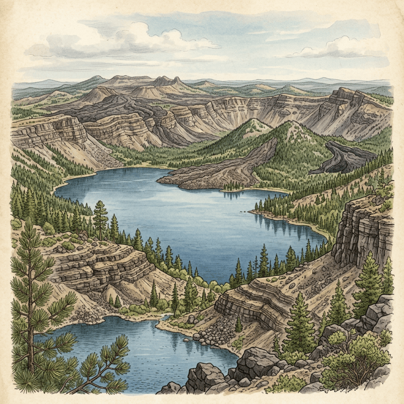 Medicine Lake volcanic landscape with lava formations