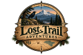 Lost Trail Adventures logo featuring Mount Shasta, a raven, pine forest, compass, and illustrated explorer’s map.